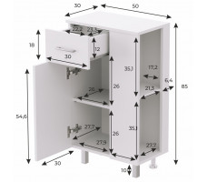 Тумба Elain KOM1D1S 50*30*85 белый