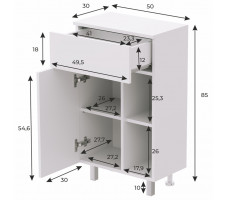 Тумба Elain KOM1D1S P 50*30*85 белый
