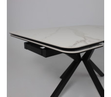 Стол РЕЙН NEW 1200(1840)*800 камень белый Greys White/черный матовый