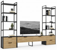 Стенка Crafto Лофт Рокки Квентин 10 золотистый дуб/графит