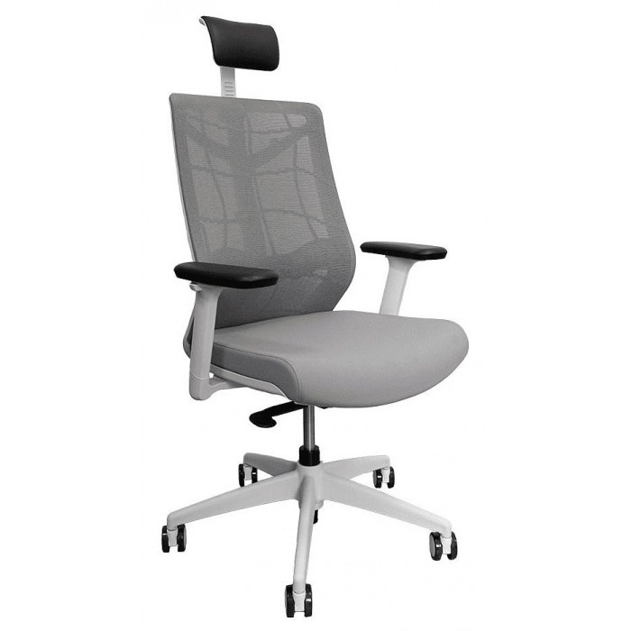 Кресло CHAIR MEISTER NATURE II SLIDER (с подголовником) серый/каркас белый