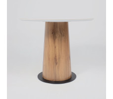 Стол AV 2317 МДФ+керамика 900*900 белый, глянцевый CARLA LARKIN/черный+HPL Дуб Вотан