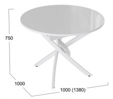 Стол обеденный DIAMOND Тип 3 d.1000(1380) белый глянец /белый муар