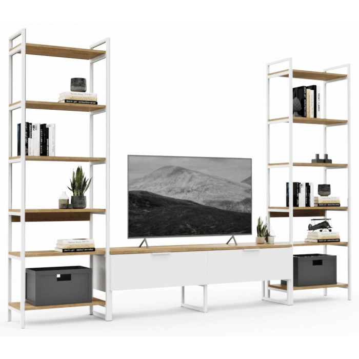 Стенка Crafto Лофт Рокки Симпл 01 белый матовый/золотистый дуб