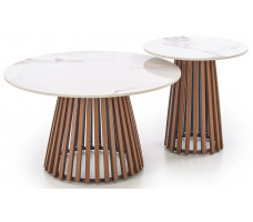 Стол журнальный HALMAR CARINA (Карина) 80*80*46 бежевый мрамор/орех