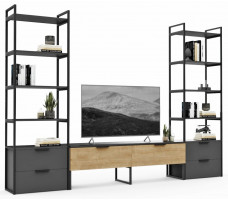 Стенка Crafto Лофт Рокки Квентин 11 графит/золотистый дуб