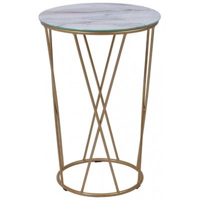 Стол журнальный АЛЛЮР белый мрамор/золотой, d400*600 Стол журнальный АЛЛЮР белый мрамор/золотой, d400*600