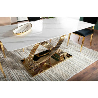 Стол обеденный Signal HERMES (Гермес) 160*90 эффект белого мрамора/золотой купить в Минске
