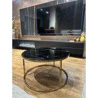 Стол журнальный SIGNAL SABINE (Сабин) d80 эффект черного мрамора/золотой купить в Минске