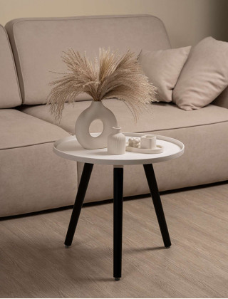 Стол журнальный Stepp TALVI (Талви) d50*45 белый/черные ножки