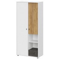 Шкаф двухстворчатый SV-МЕБЕЛЬ (МС Анри К) белый текстурный/дуб золотой/железный камень