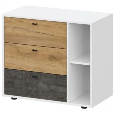 Комод SV-мебель (МС Анри К) белый текстурный/дуб золотой/железный камень (3 ящика)