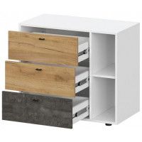 Комод SV-мебель (МС Анри К) белый текстурный/дуб золотой/железный камень (3 ящика) купить в Минске