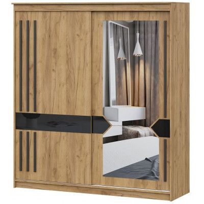 Шкаф-купе SV-МЕБЕЛЬ К №25 (2,0 м) Блэк Дуб Золотой/Лакобель/Черный матовый купить в Минске