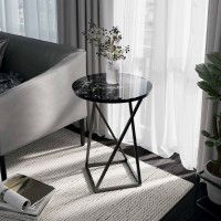 Стол журнальный ДП 1-03-05 исп. 2 d480*620, стекло мрамор черный/черный купить в Минске