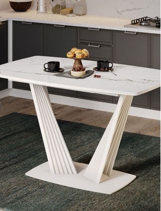 Стол раздвижной ФАБИО Тип 1 1300(1700)*800 стекло матовое белый мрамор/белый матовый купить в Минске