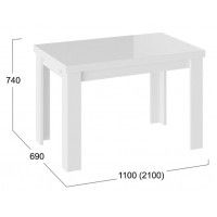 Стол обеденный НОРМАН Тип 1 1100(2100)*690 стекло белый глянец/белый купить в Минске Стол обеденный НОРМАН Тип 1 1100(2100)*690 стекло белый глянец/белый купить в Минске