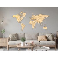 Интерьерная карта мира из дерева (Натуральный) 100*181 см
