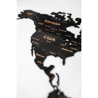 Интерьерная карта мира из дерева (Обсидиан) 72*130 см купить в Минске